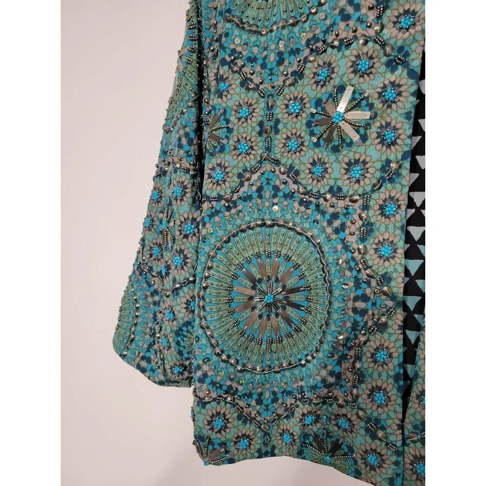 Soft Surroundings Open Geometric 3/4th Sleeve Cardigan‎ With Embellishments, XS